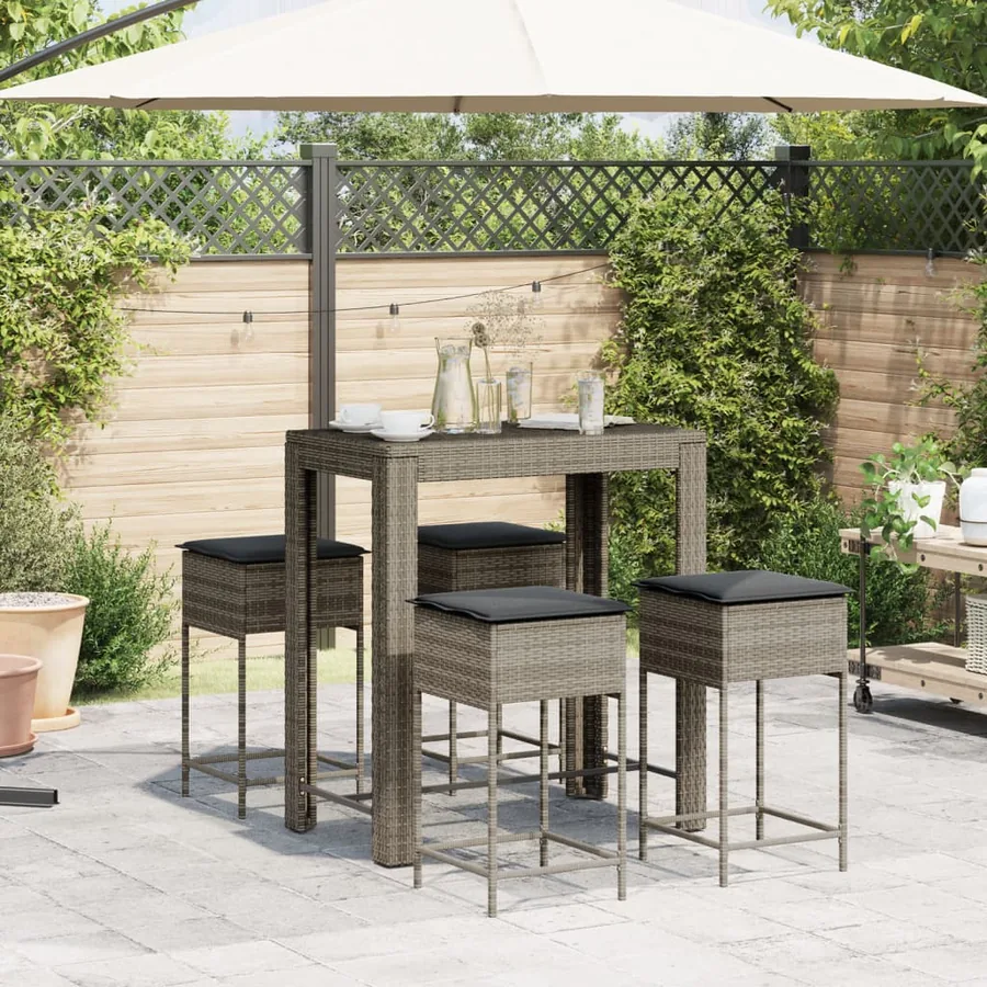 Ensemble de bar de jardin 5 pcs avec coussins gris poly rotin - 3