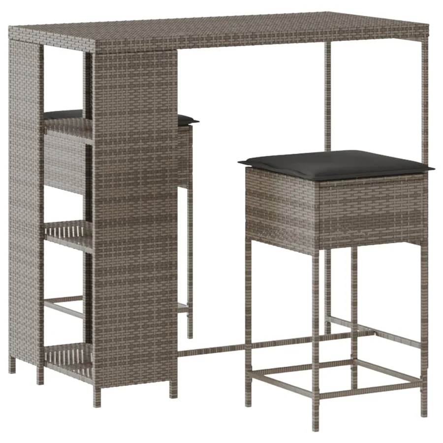 Ensemble de bar de jardin 3 pcs et coussins gris résine tressée - 2