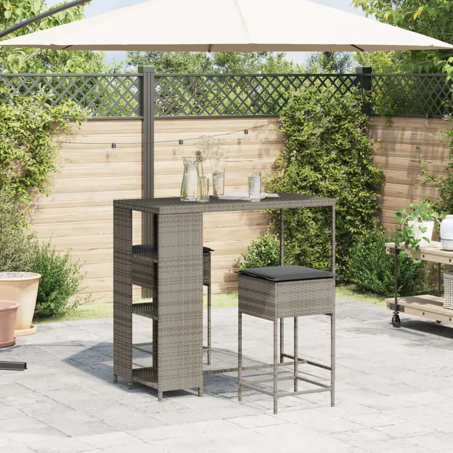 Ensemble de bar de jardin 3 pcs et coussins gris résine tressée - 3