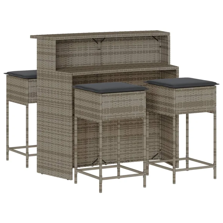 Ensemble de bar de jardin 5 pcs avec coussins gris poly rotin - 2