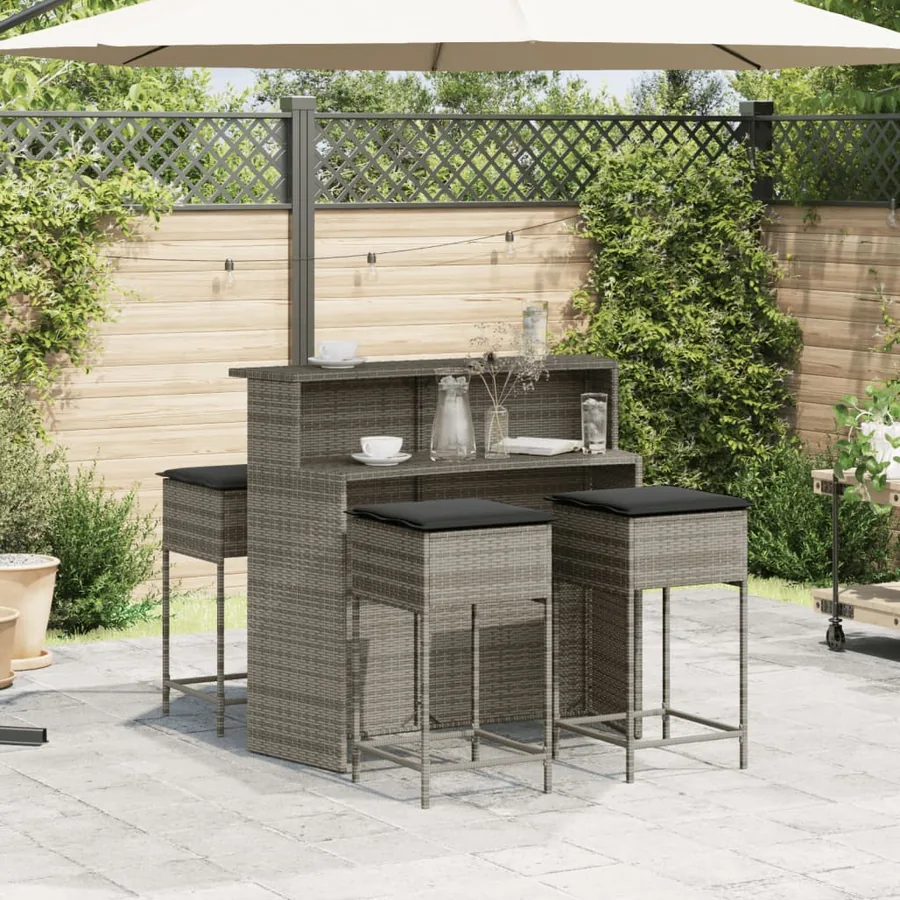 Ensemble de bar de jardin 5 pcs avec coussins gris poly rotin - 3