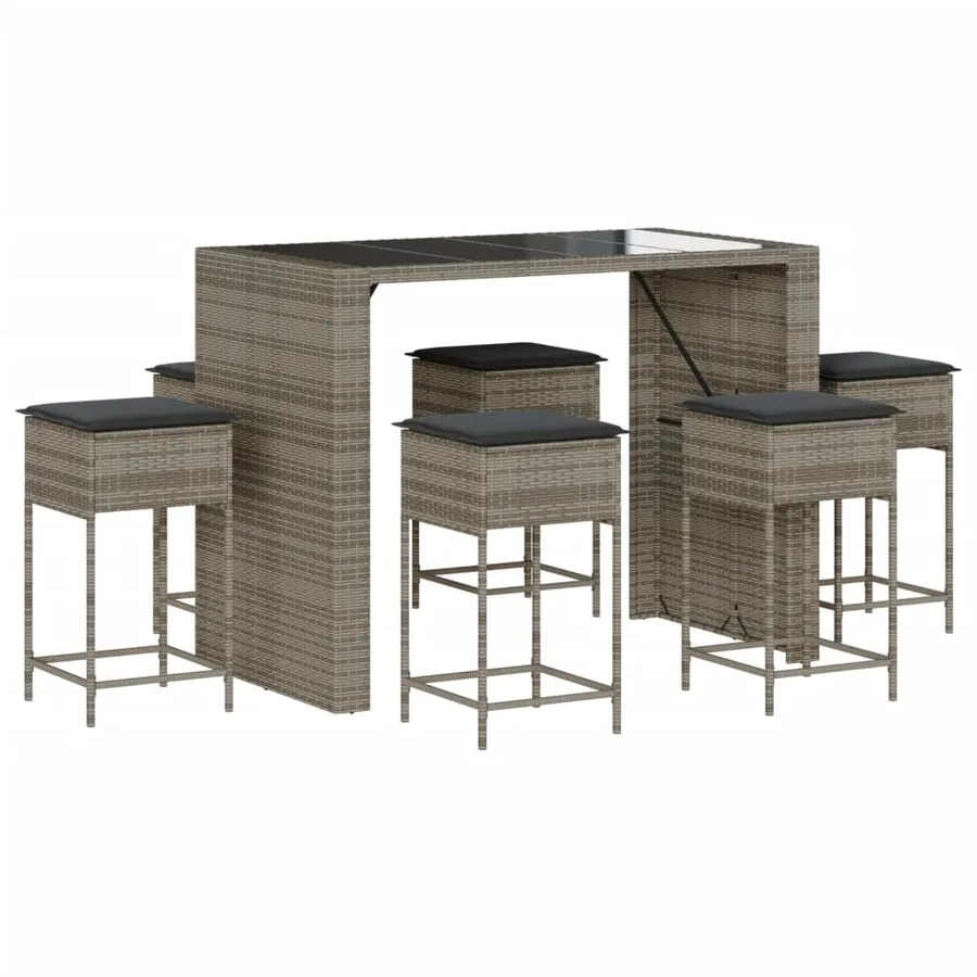 Ensemble de bar de jardin 7 pcs avec coussins gris poly rotin - 2