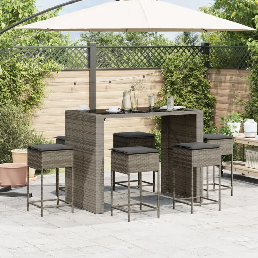 Ensemble de bar de jardin 7 pcs avec coussins gris poly rotin - 3