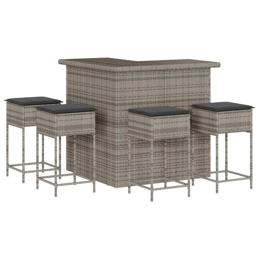 Ensemble de bar de jardin 5 pcs avec coussins gris poly rotin - 2