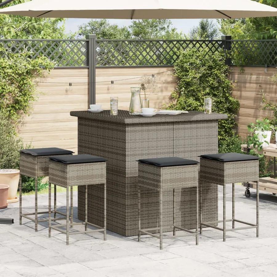 Ensemble de bar de jardin 5 pcs avec coussins gris poly rotin - 3