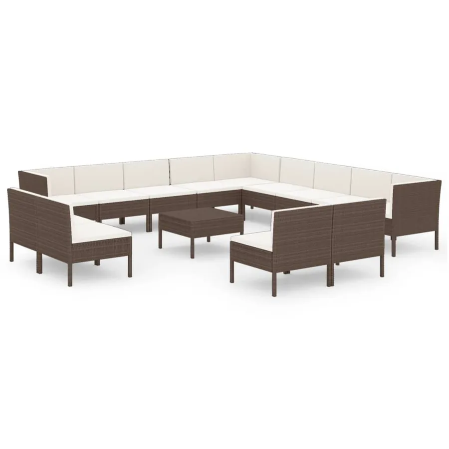 Salon de jardin 14 pcs avec coussins Résine tressée Marron - 2