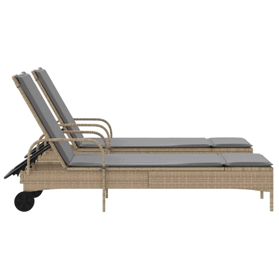 Chaises longues avec coussins lot de 2 beige résine tressée - 5