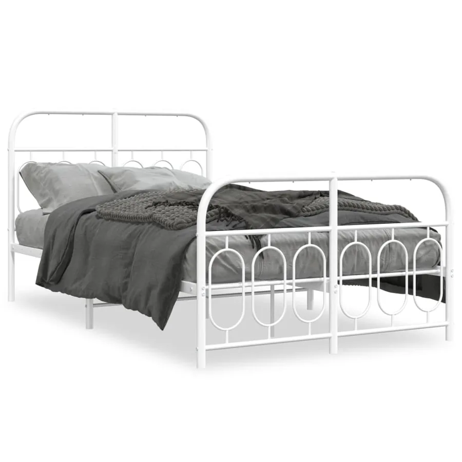 Cadre de lit métal sans matelas et pied de lit blanc 120x200 cm - 2