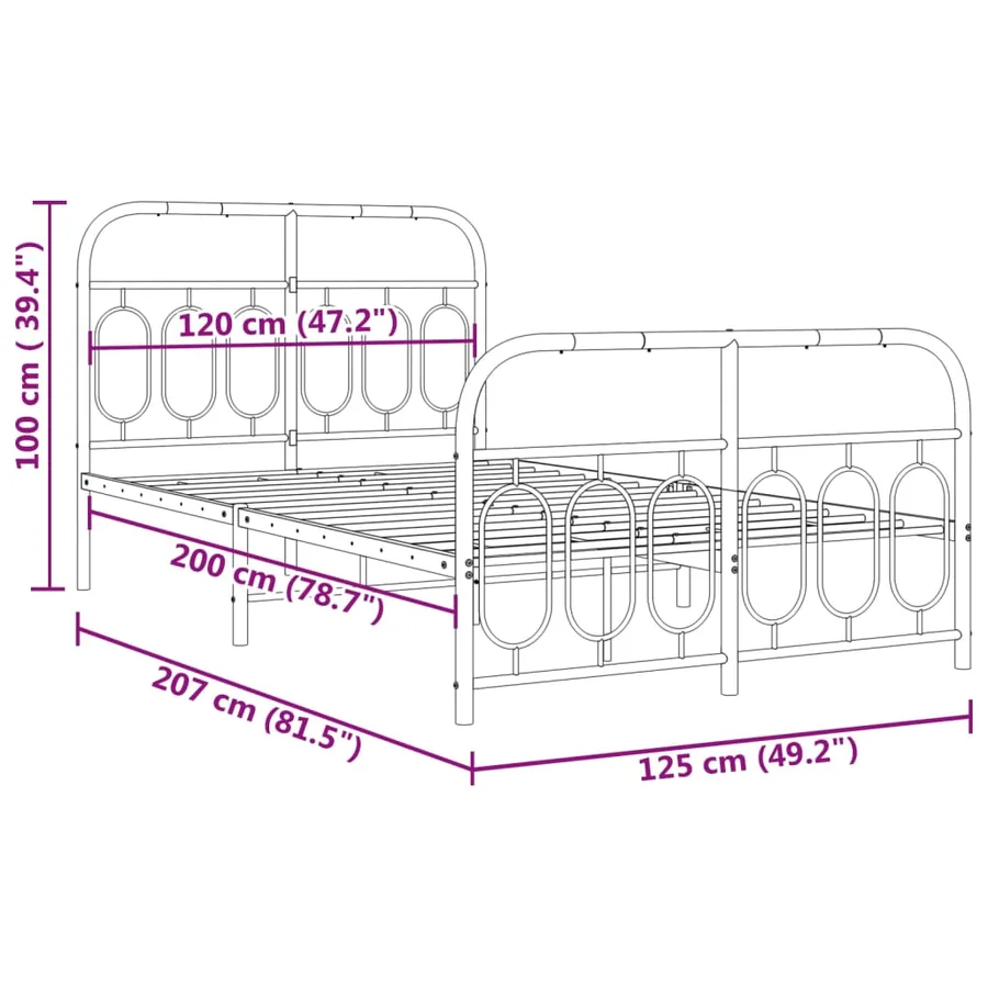 Cadre de lit métal sans matelas et pied de lit blanc 120x200 cm - 8