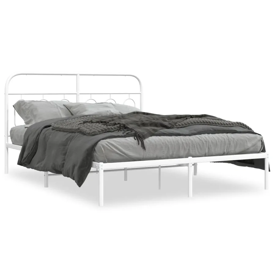 Cadre de lit métal sans matelas et tête de lit blanc 150x200 cm - 2