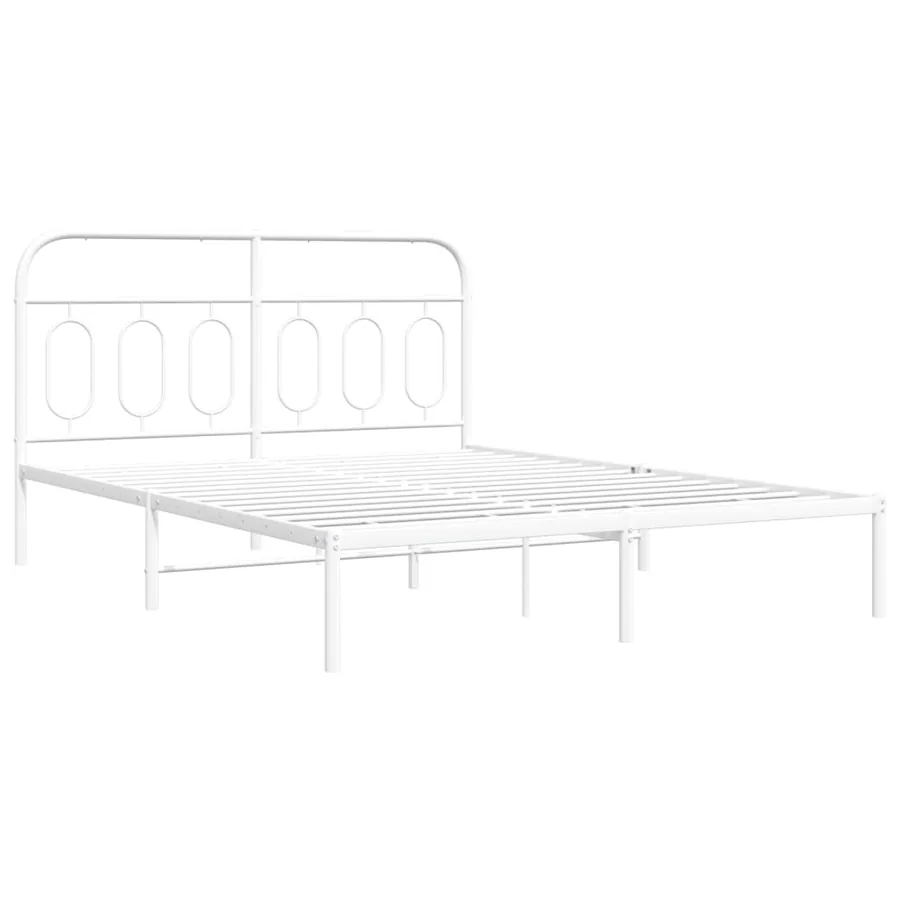 Cadre de lit métal sans matelas et tête de lit blanc 150x200 cm - 3