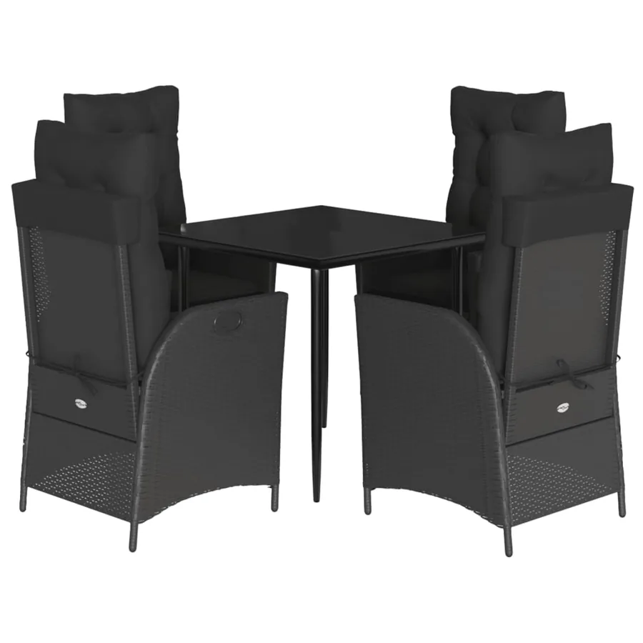 Ensemble à manger de jardin coussins 5pcs Noir Résine tressée - 2