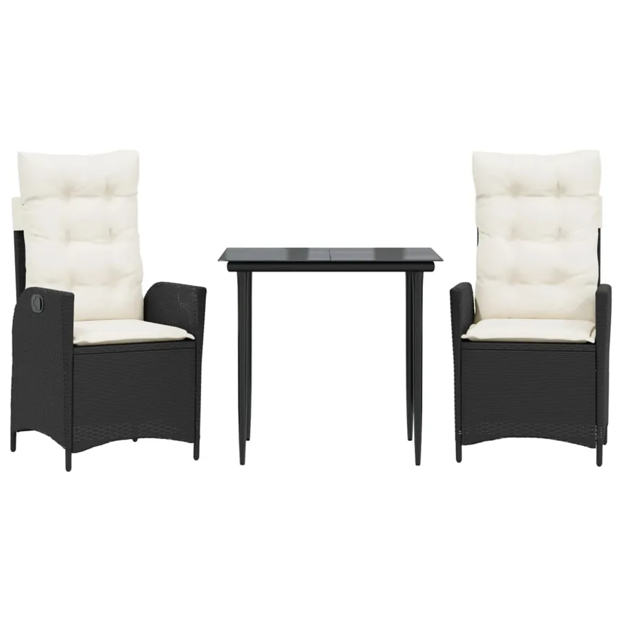 Ensemble à manger de jardin avec coussins 3 pcs Noir - 2