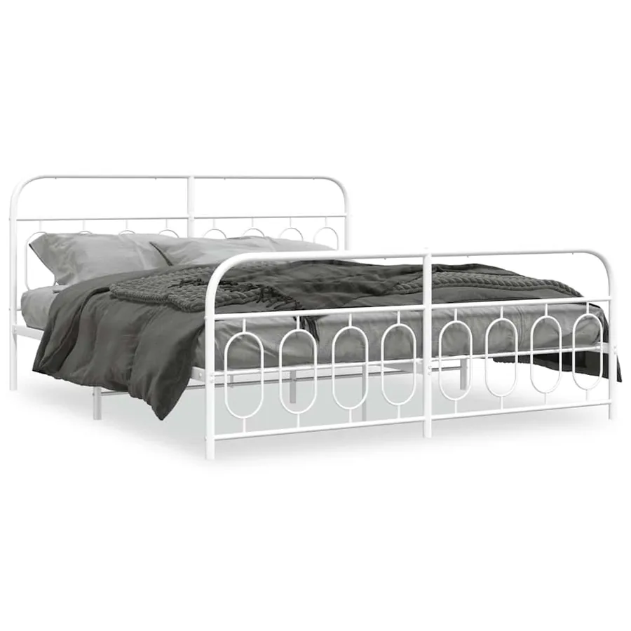 Cadre de lit métal sans matelas et pied de lit blanc 183x213 cm - 2