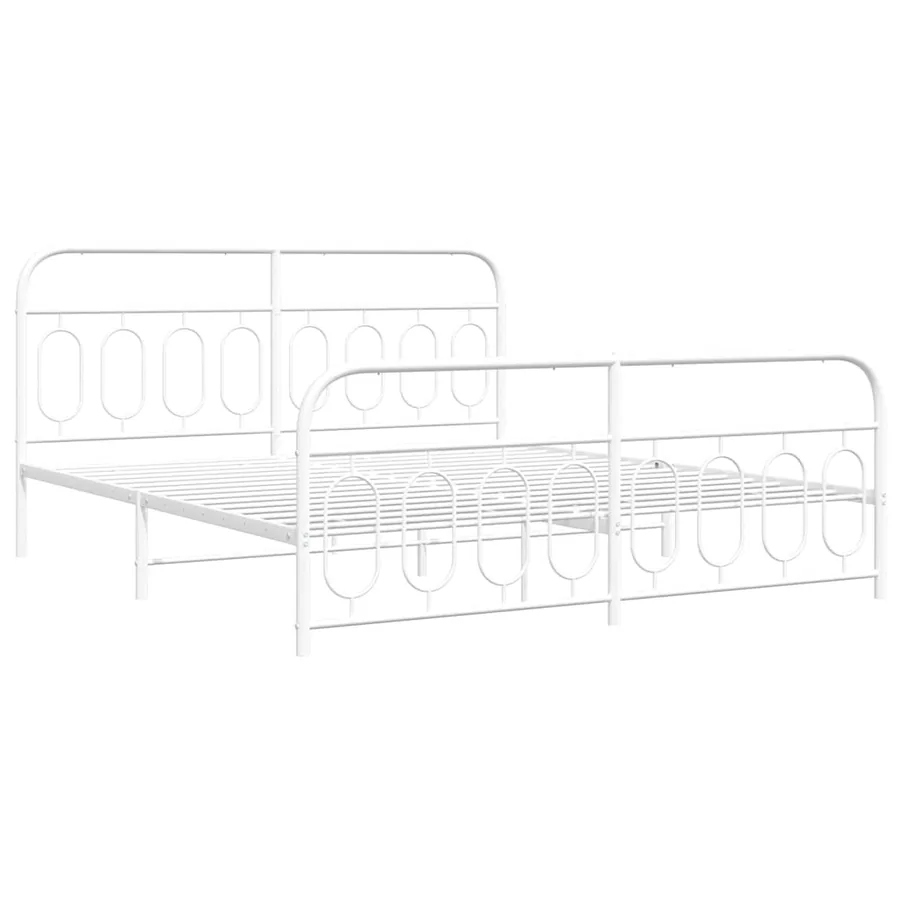 Cadre de lit métal sans matelas et pied de lit blanc 183x213 cm - 3