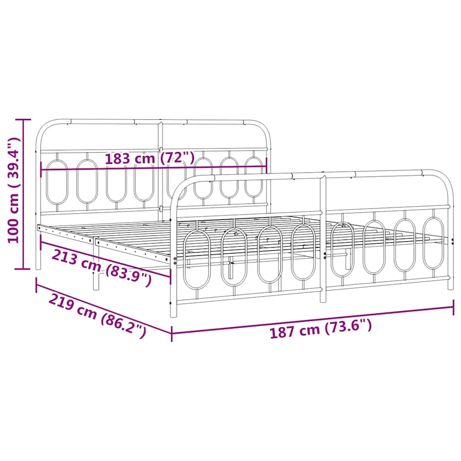 Cadre de lit métal sans matelas et pied de lit blanc 183x213 cm - 8