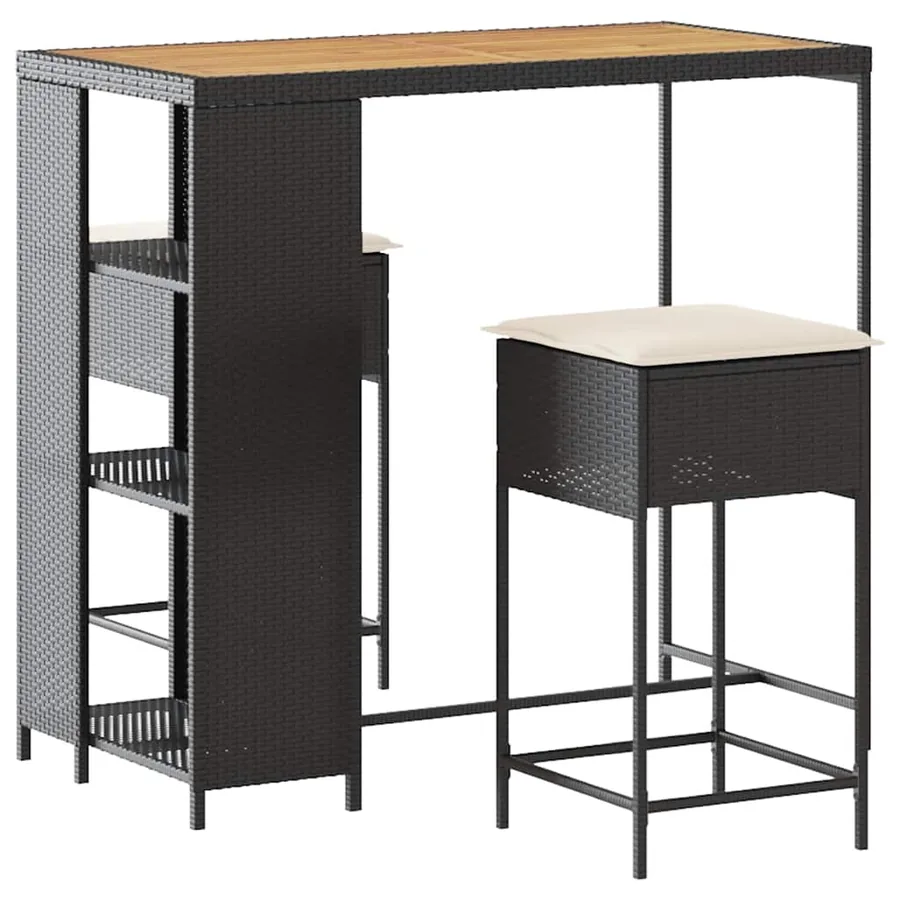 Ensemble de bar de jardin 3 pcs avec coussins noir poly rotin - 2