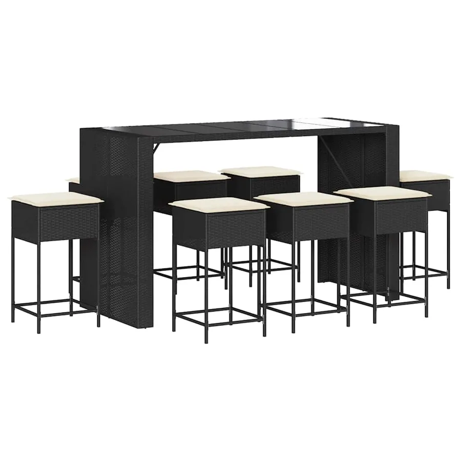 Ensemble de bar de jardin 9 pcs avec coussins noir poly rotin - 2