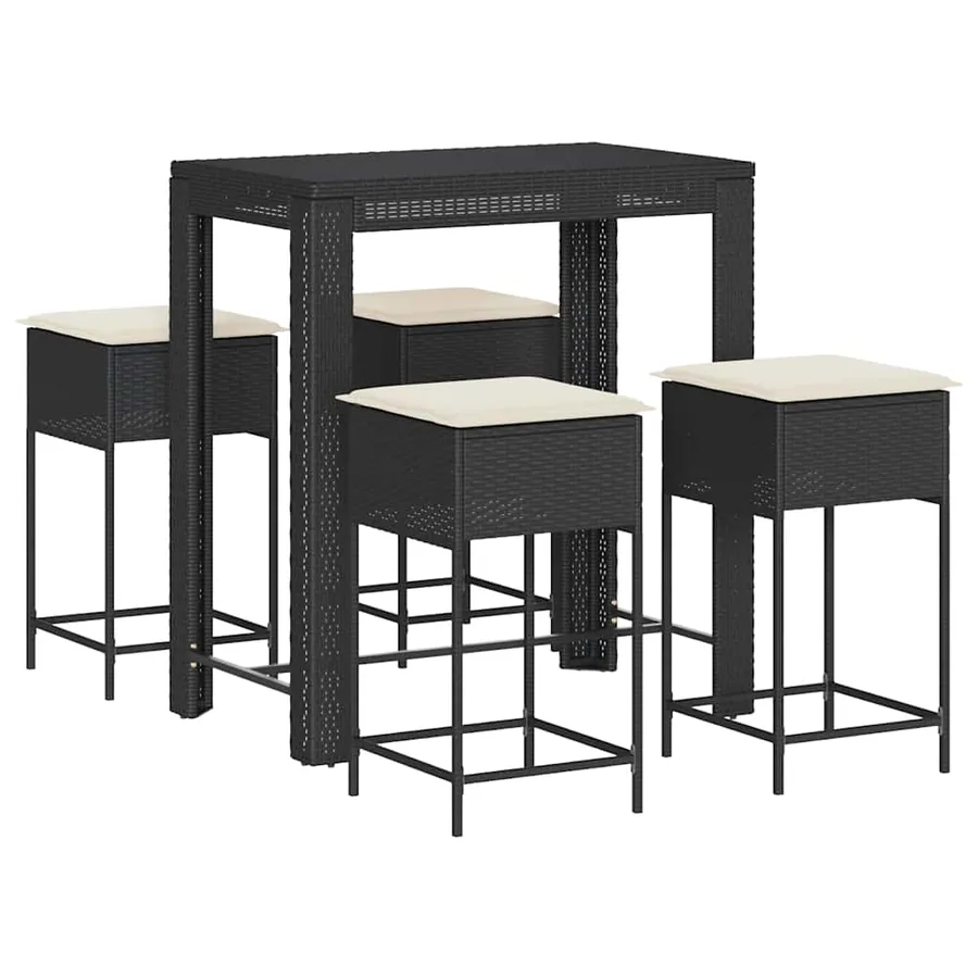 Ensemble de bar de jardin 5 pcs avec coussins noir poly rotin - 2