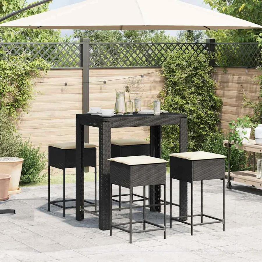 Ensemble de bar de jardin 5 pcs avec coussins noir poly rotin - 3