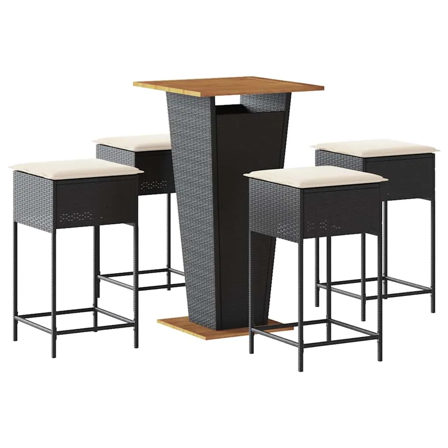 Ensemble de bar de jardin 5 pcs avec coussins noir poly rotin - 2