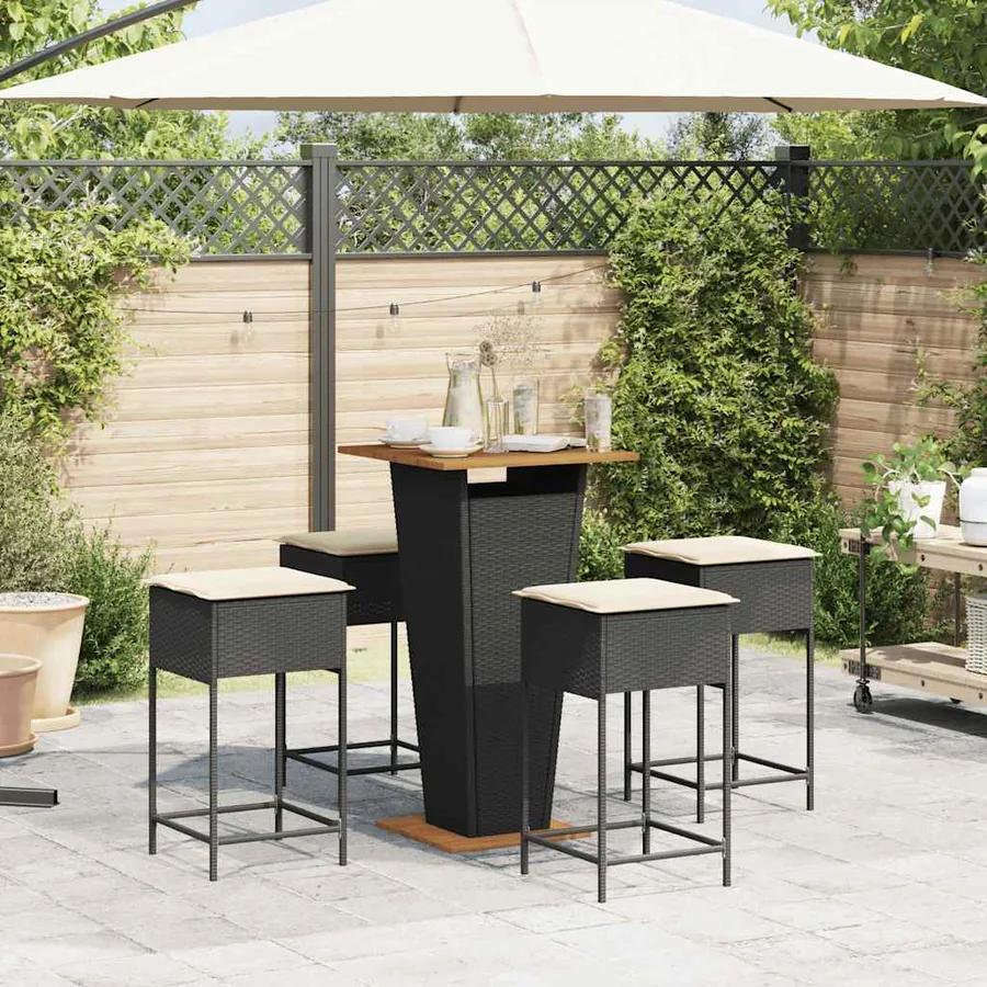 Ensemble de bar de jardin 5 pcs avec coussins noir poly rotin - 3