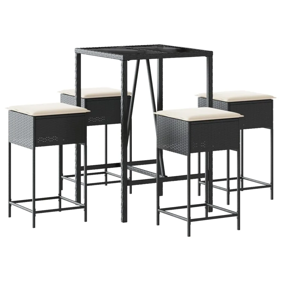 Ensemble de bar de jardin 5 pcs avec coussins noir poly rotin - 2
