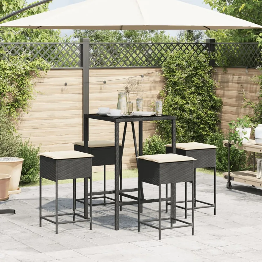 Ensemble de bar de jardin 5 pcs avec coussins noir poly rotin - 3