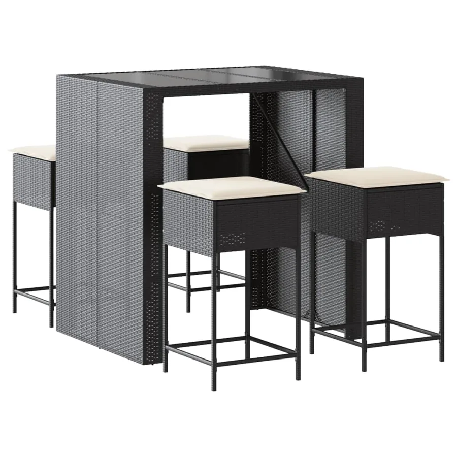Ensemble de bar de jardin 5 pcs avec coussins noir poly rotin - 2