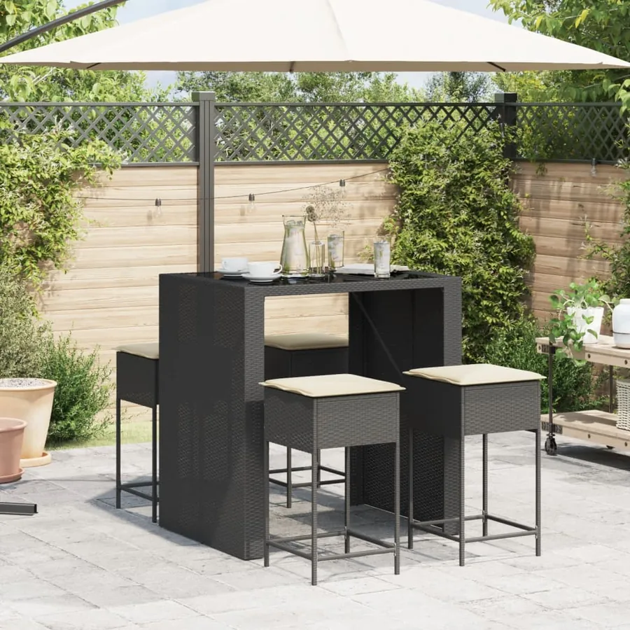 Ensemble de bar de jardin 5 pcs avec coussins noir poly rotin - 3