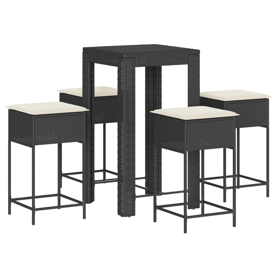 Ensemble de bar de jardin 5 pcs avec coussins noir poly rotin - 2