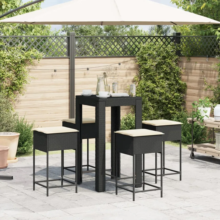 Ensemble de bar de jardin 5 pcs avec coussins noir poly rotin - 3