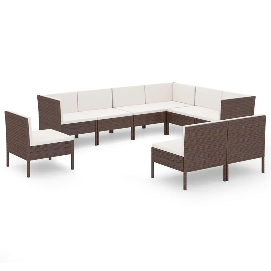 Salon de jardin 9 pcs avec coussins résine tressée marron - 2