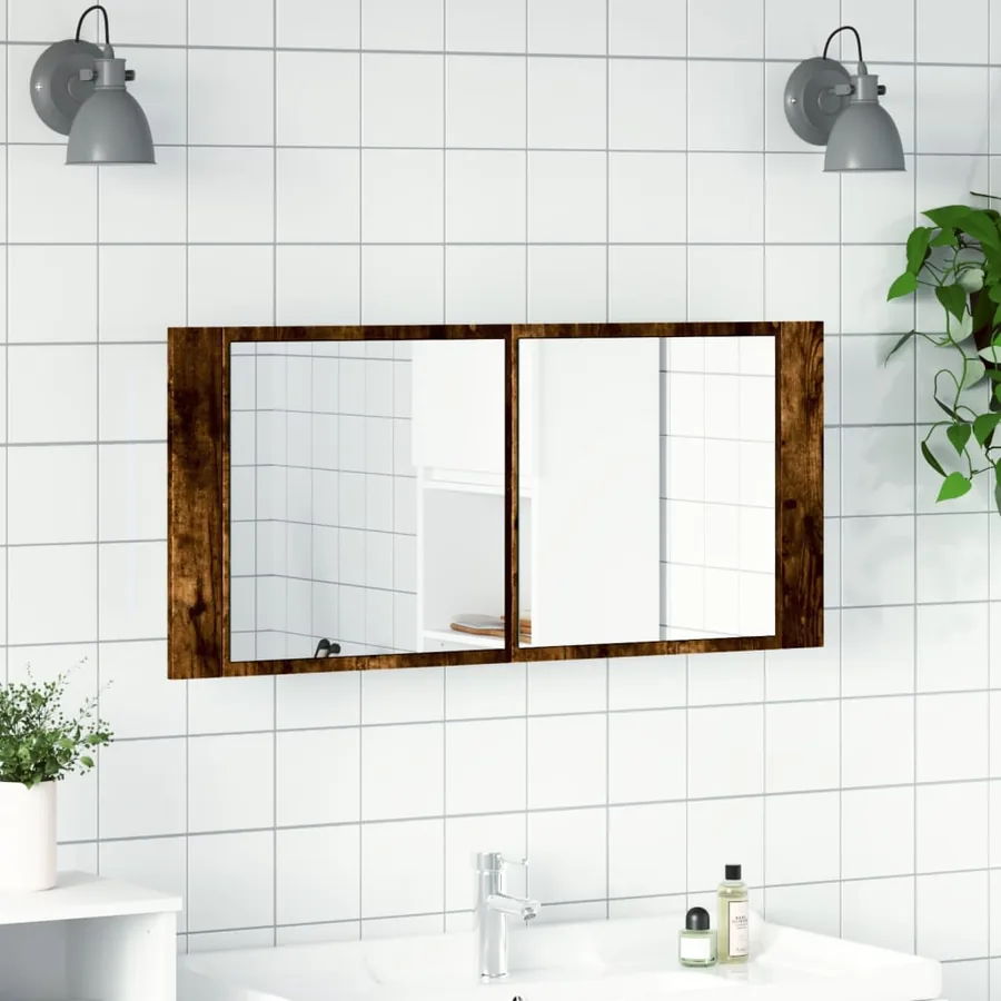 Armoire à miroir à LED de bain chêne fumé 100x12x45 cm - 3