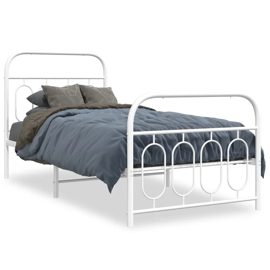 Cadre de lit métal sans matelas avec pied de lit blanc 80x200cm - 2