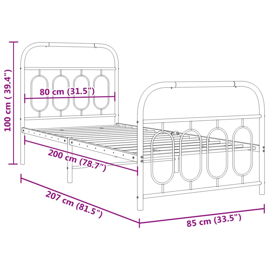 Cadre de lit métal sans matelas avec pied de lit blanc 80x200cm - 8