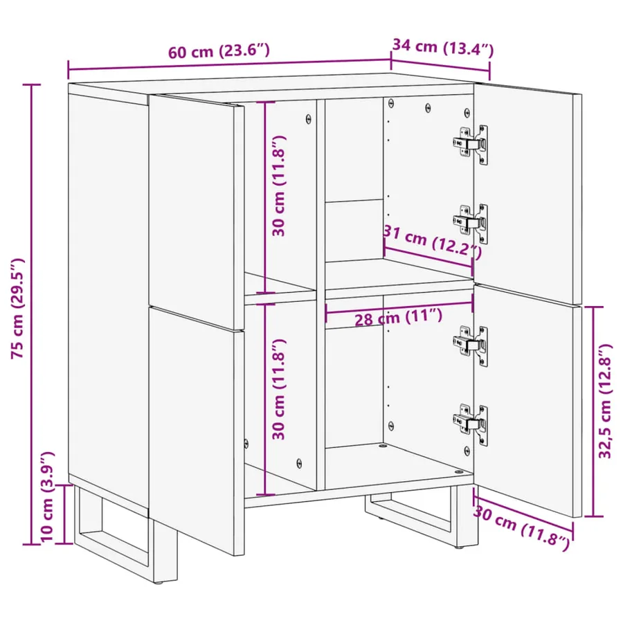Buffet 60x34x75 cm bois d'acacia massif - 10