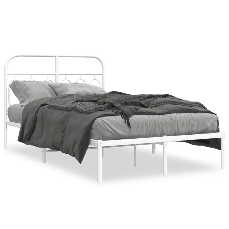 Cadre de lit métal sans matelas et tête de lit blanc 120x190 cm - 2