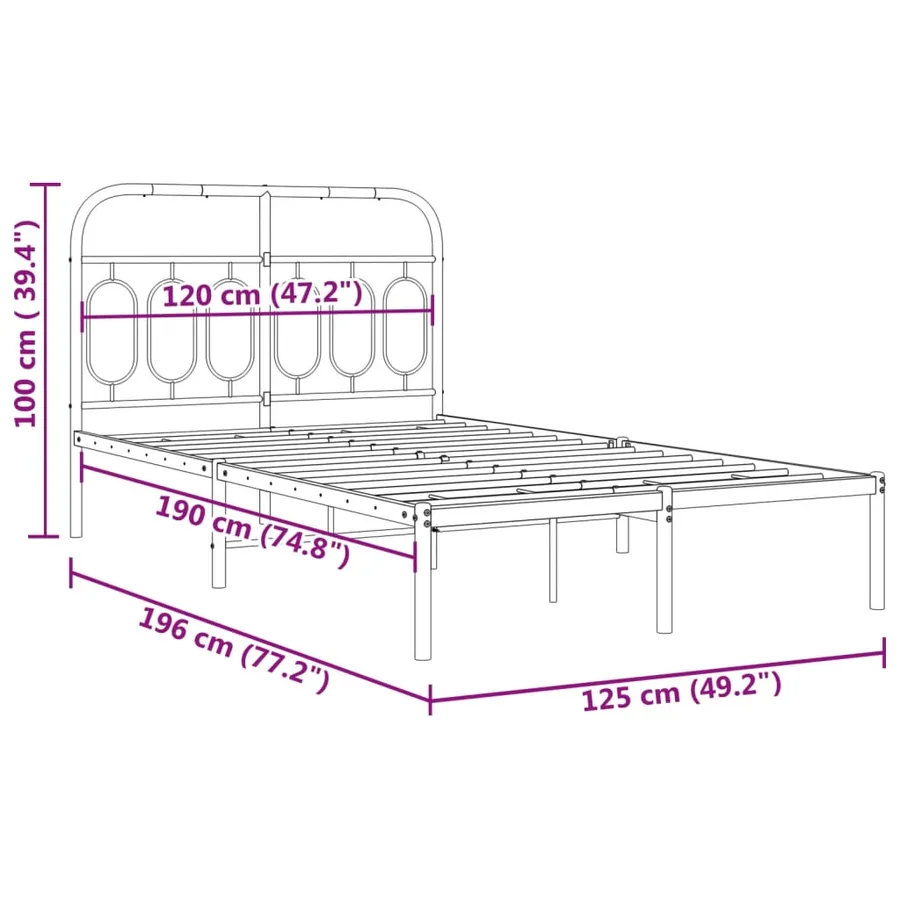 Cadre de lit métal sans matelas et tête de lit blanc 120x190 cm - 8