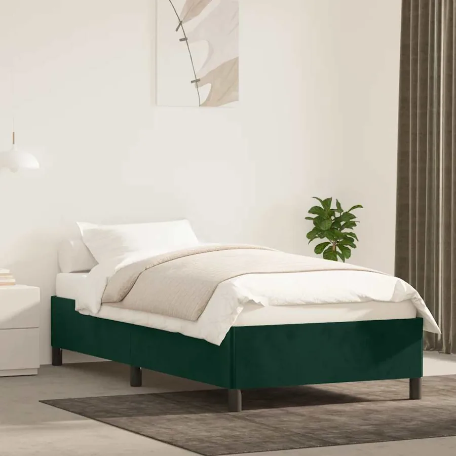 Cadre de lit sans matelas vert foncé 90x190 cm velours