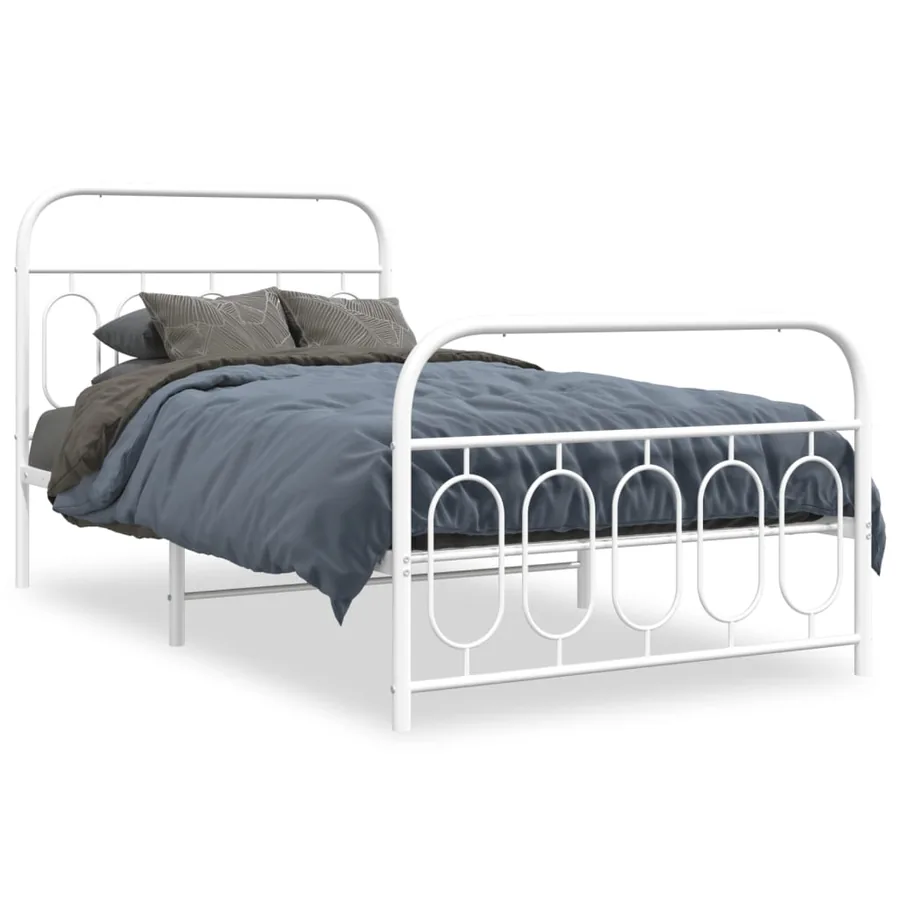 Cadre de lit métal sans matelas et pied de lit blanc 107x203 cm - 2