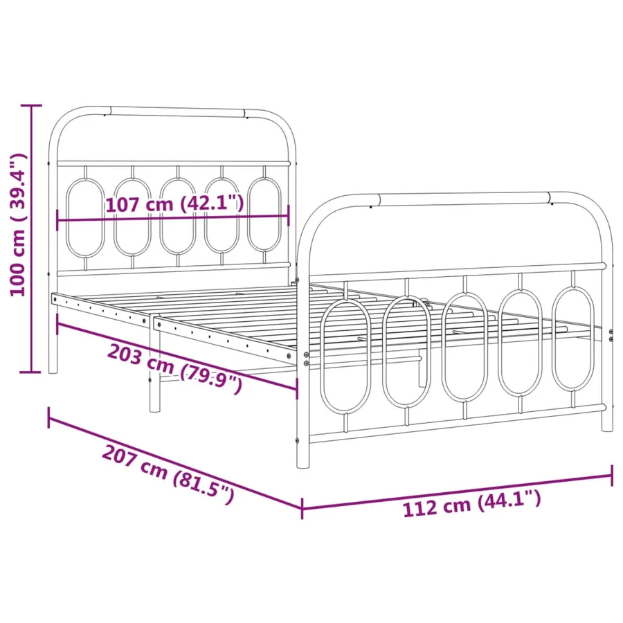 Cadre de lit métal sans matelas et pied de lit blanc 107x203 cm - 8