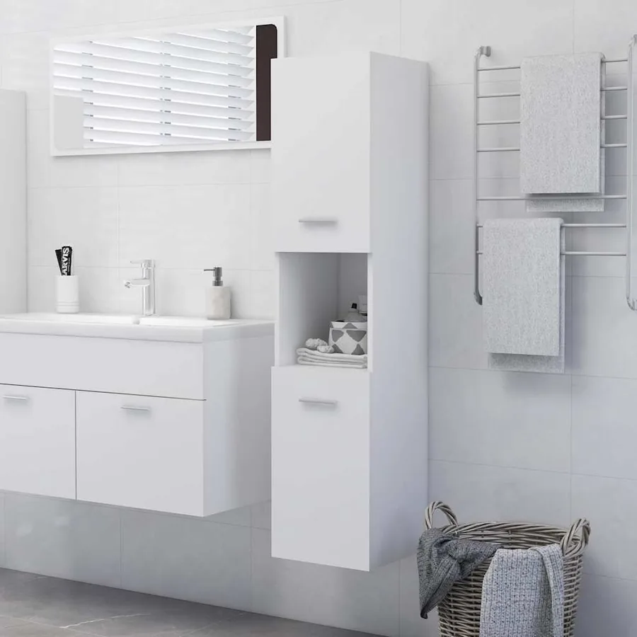 Armoire de salle de bain Blanc 30x30x130 cm Bois d’ingénierie