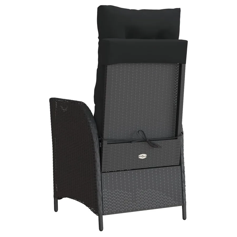Chaise inclinable de jardin avec coussins noir résine tressée - 6