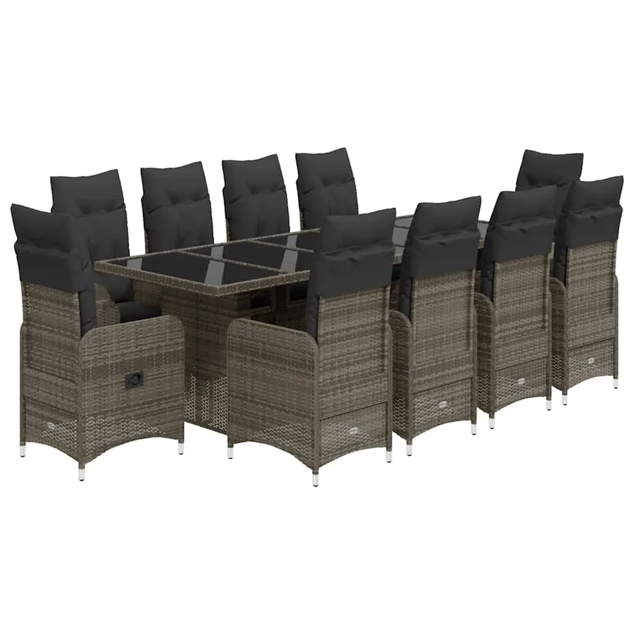 Ensemble de bistro de jardin 11 pcs coussins gris poly rotin - 2