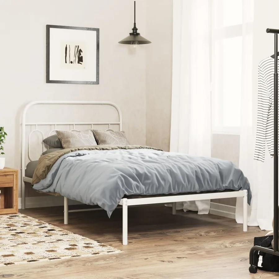Cadre de lit métal sans matelas et tête de lit blanc 100x200 cm
