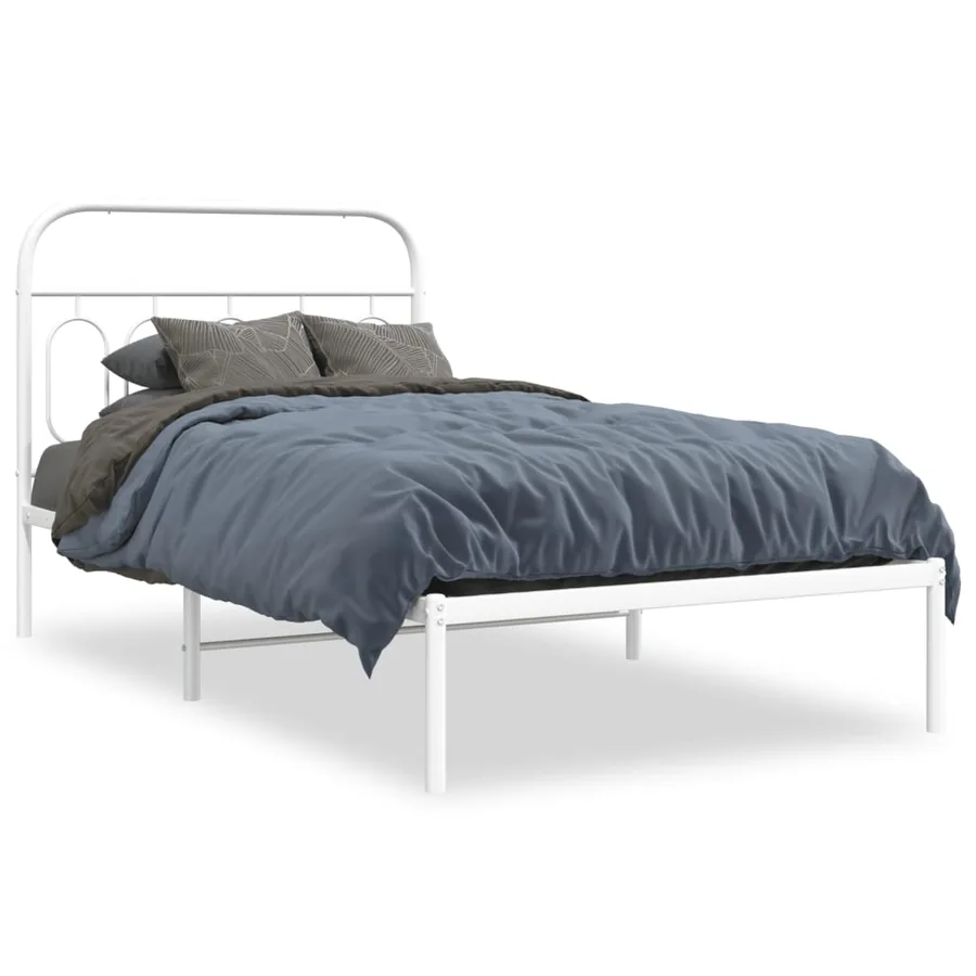 Cadre de lit métal sans matelas et tête de lit blanc 100x200 cm - 2