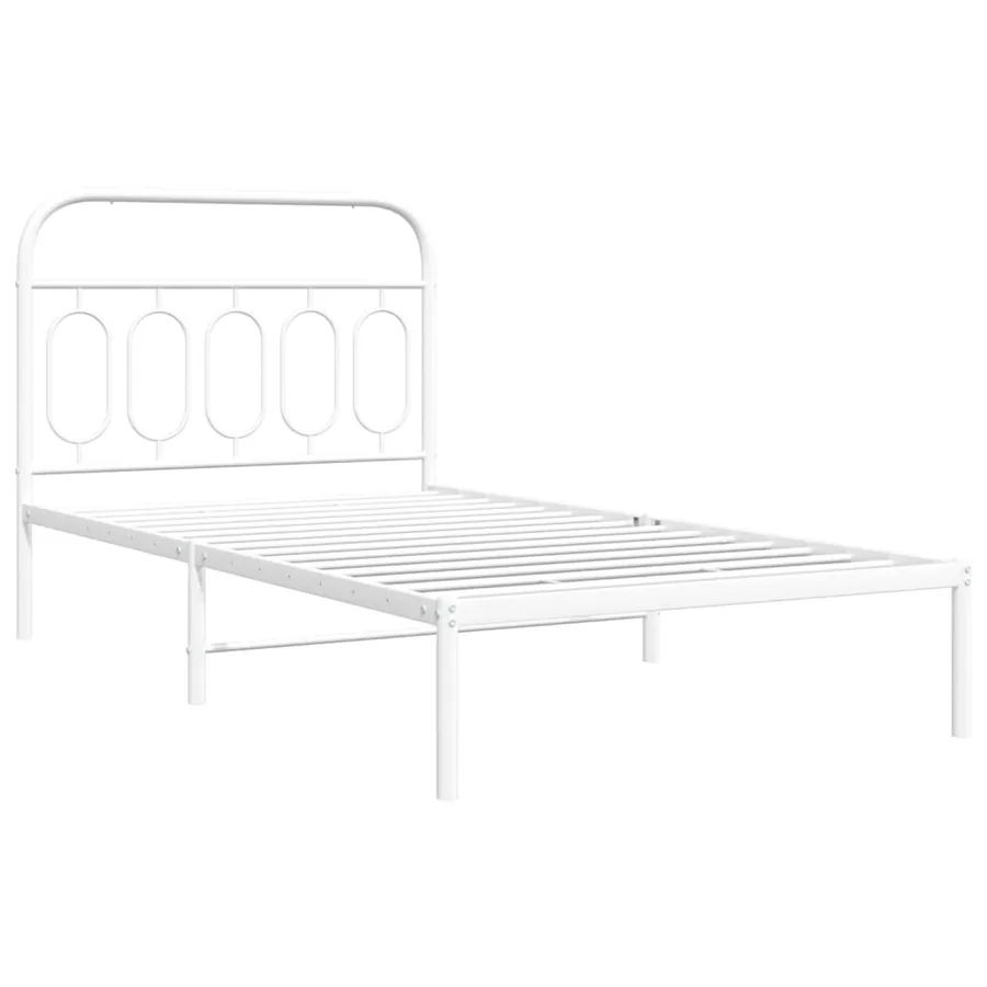 Cadre de lit métal sans matelas et tête de lit blanc 100x200 cm - 3