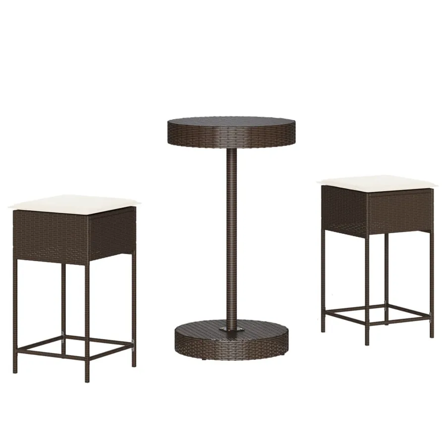 Ensemble de bar de jardin 3 pcs et coussins brun résine tressée - 2