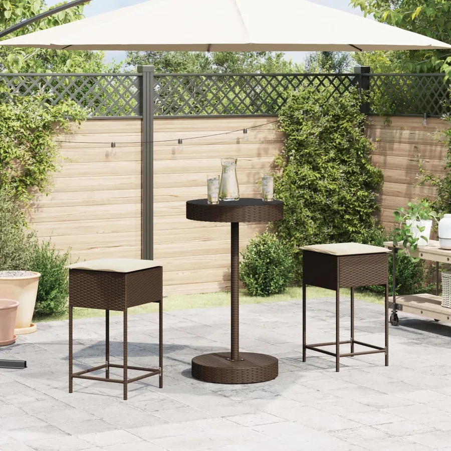 Ensemble de bar de jardin 3 pcs et coussins brun résine tressée - 3